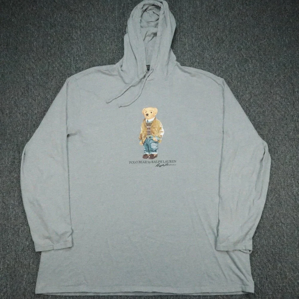 Polo Ralph Lauren Hoodie Mens 3XL Tall Gray Bear Long Sleeve Pullover 3XLT *